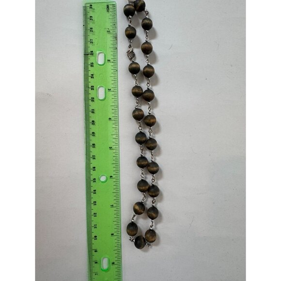 Rustic Wooden Bead Necklace With Metal Chain & Lobster Clasp - Picture 3 of 16